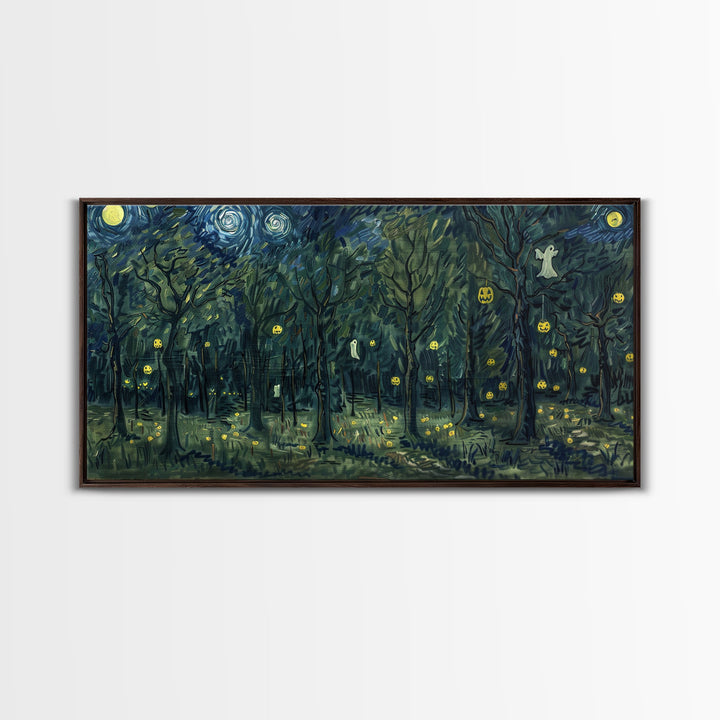 Spooky Haunted Forest, Framed Canvas Print, Halloween Decor, Halloween Wall Art