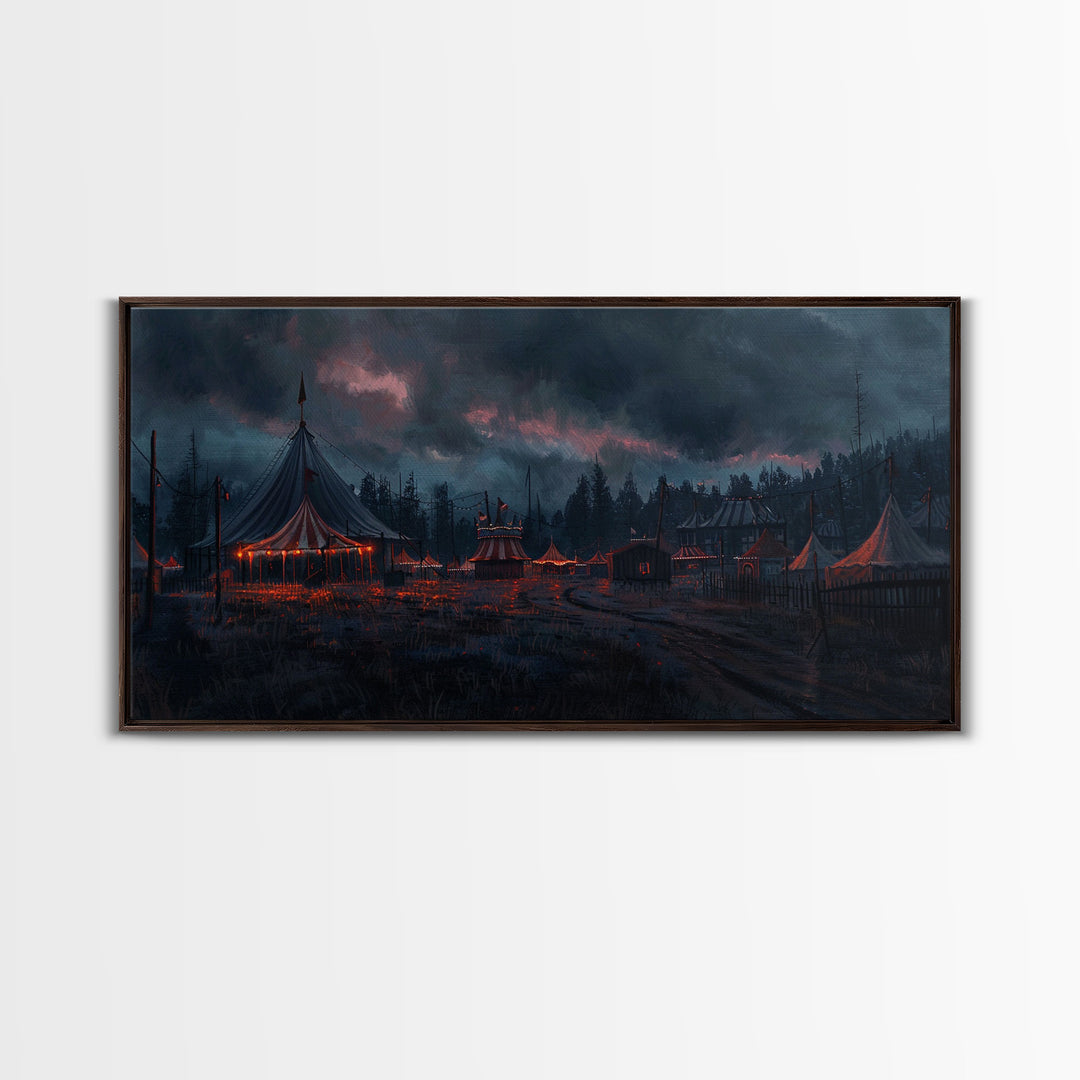 Spooky Haunted Carnival, Framed Canvas Print, Dark Academia Wood Framed Art, Halloween Decor, Spooky Vibes