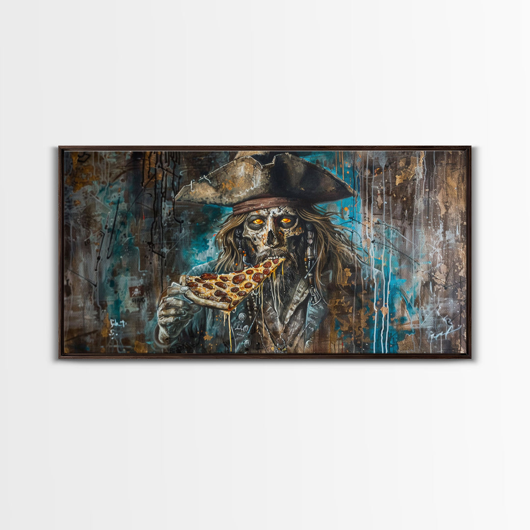 The Pizza Pirate, Framed Canvas Print, Funny Halloween Decor, Halloween Gift Idea