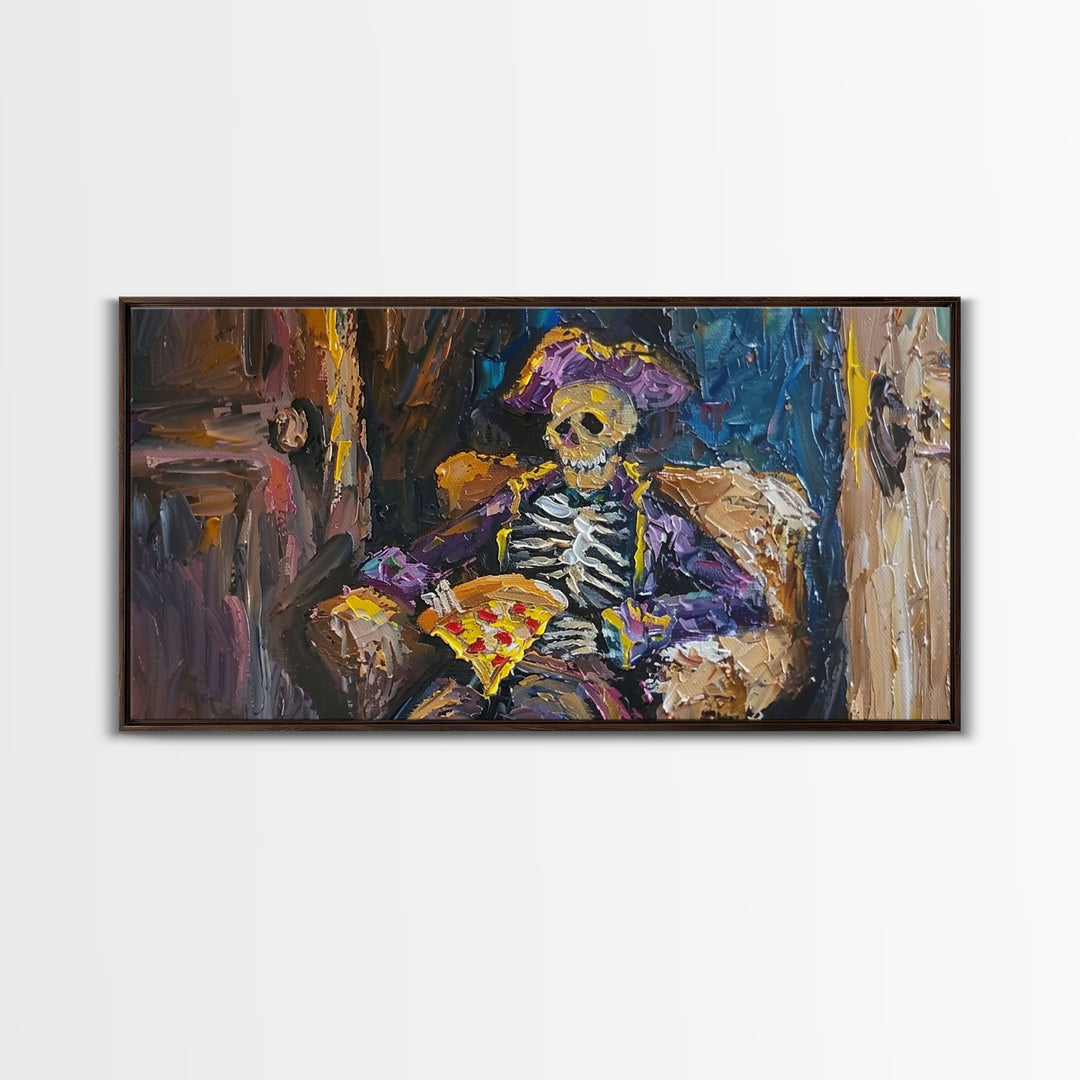 The Pizza Pirate Funny Halloween Decor, Framed Canvas Print, Halloween Wall Art