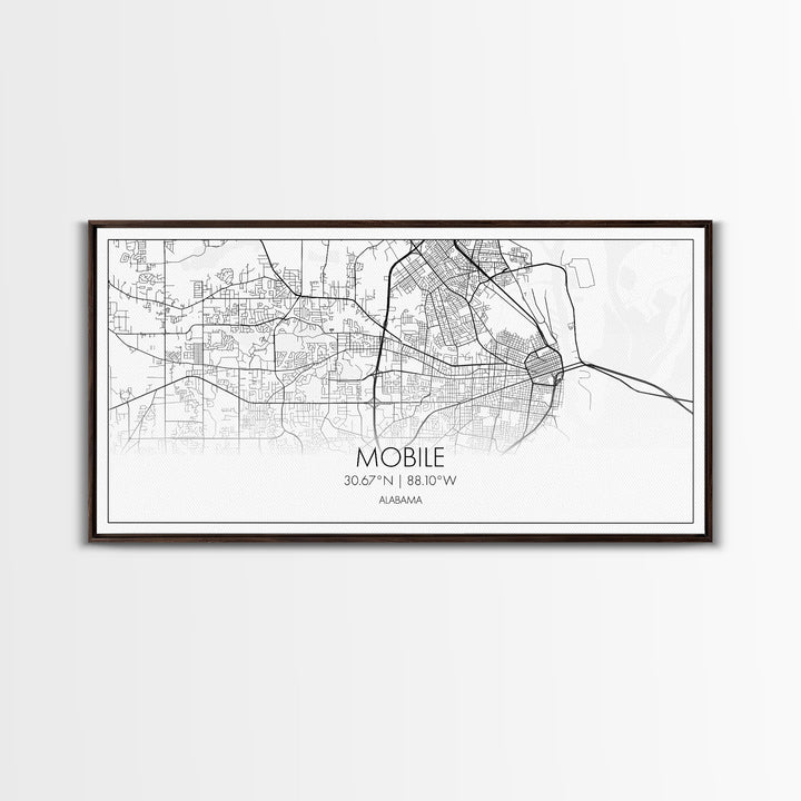 Mobile City Map, Alabama Map, Map Art, Minimalist Wall Art, Wall Art, Canvas Art, Southern Home Wall Art, Anniversary Gift, Ranch Décor