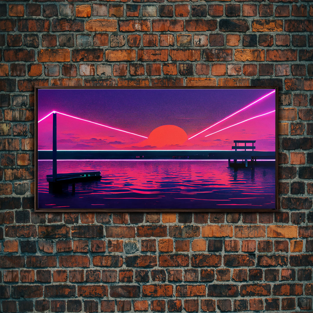 Outrun Style Abstract Wall Art | Framed Canvas Print | Framed Art | Unique Wall Decor | Centerpiece Art | Large Art | Synthwave Retro Art