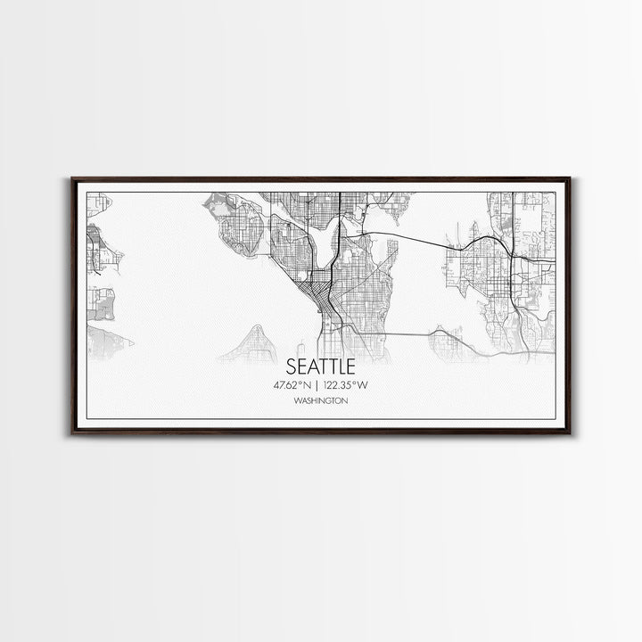 Seattle City Map, Washington Art, Map Print, Modern Wall Art, Wall Art, Canvas Art, Horizontal Wall Art, Tiny House Décor, Moving Gift