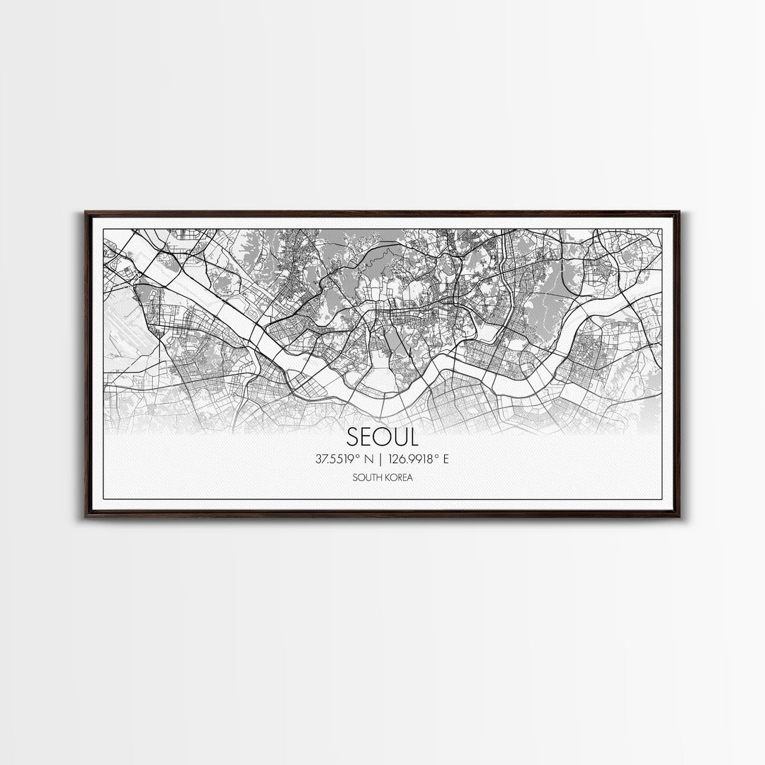 Seoul City Map, South Korea Art, Map Print, Modern Wall Art, Wall Art, Canvas Art, Thank You Gift, College Dorm Décor, Panoramic Art