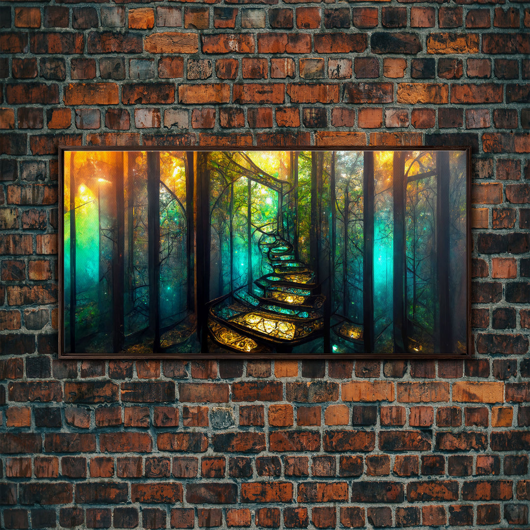 Fantasy wall art, canvas print, magical forest, fantasy landscape art, ready to hang wall art, bioluminescent glowing fantasy wall decor