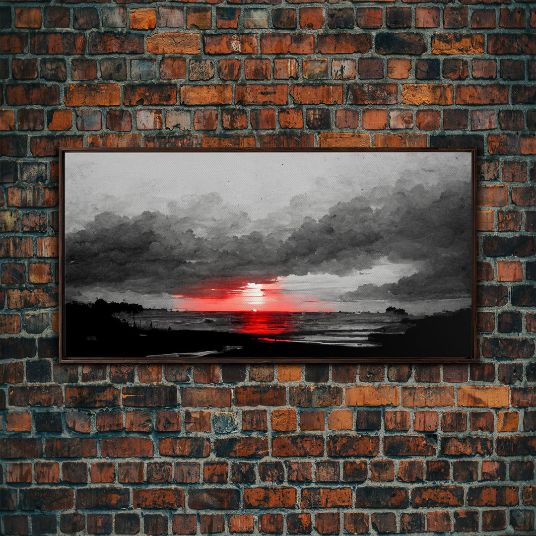 Creepy  Blood moon canvas print, dark fantasy art, black and white art, Halloween, spooky art, horror landscape art