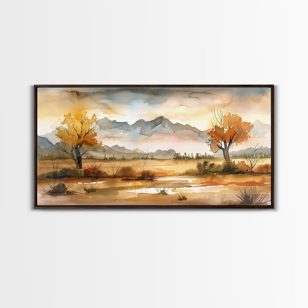 Sunset Over Desert Canyon and River, Stunning Framed Canvas Print for Home, Minimalist Wall Art, Nature Scenery Decor