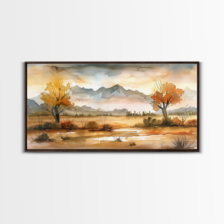 Sunset Over Desert Canyon and River, Stunning Framed Canvas Print for Home, Minimalist Wall Art, Nature Scenery Decor