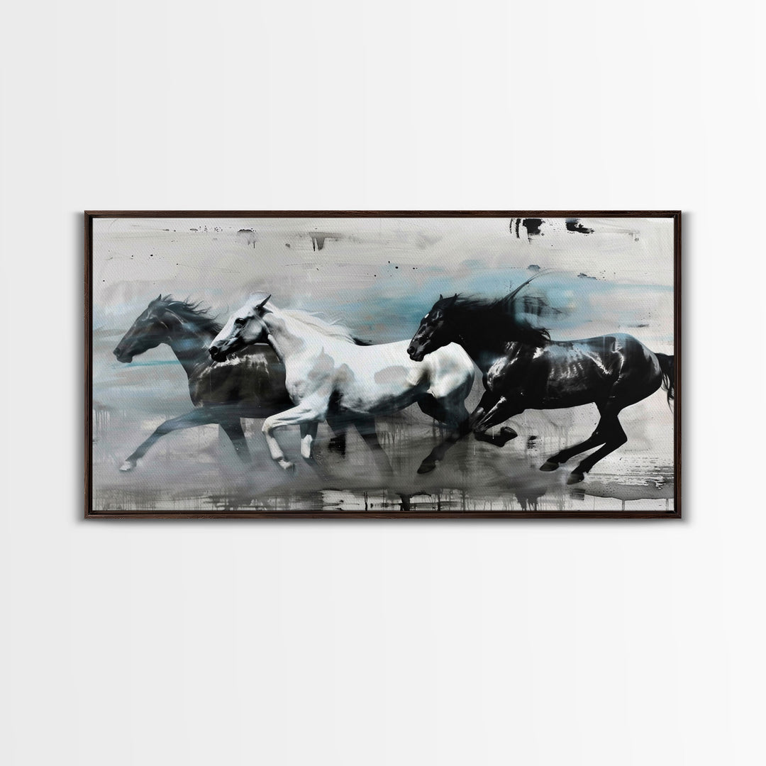 Stunning Trio of Horses Running in Field, Perfect for Living Room Art, Framed Canvas Print, Bedroom Decor, Home Decoration, Horse Lover Gift