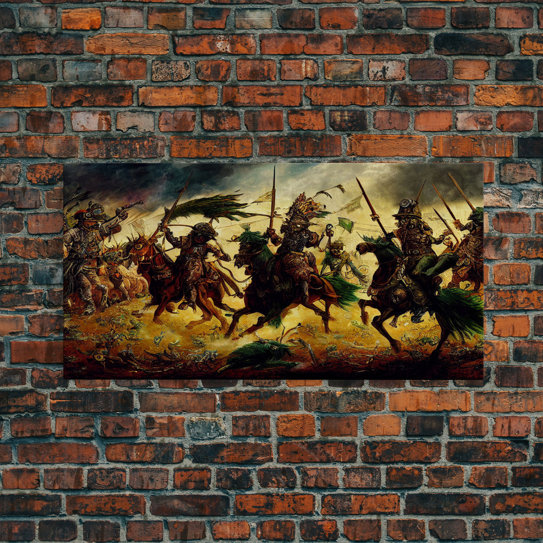 Depiction Of An Ancient Battle, Cool Office Mancave Decor, Wall Decor, Ready To Hang Framed Canvas Print, Oversize Wall Art