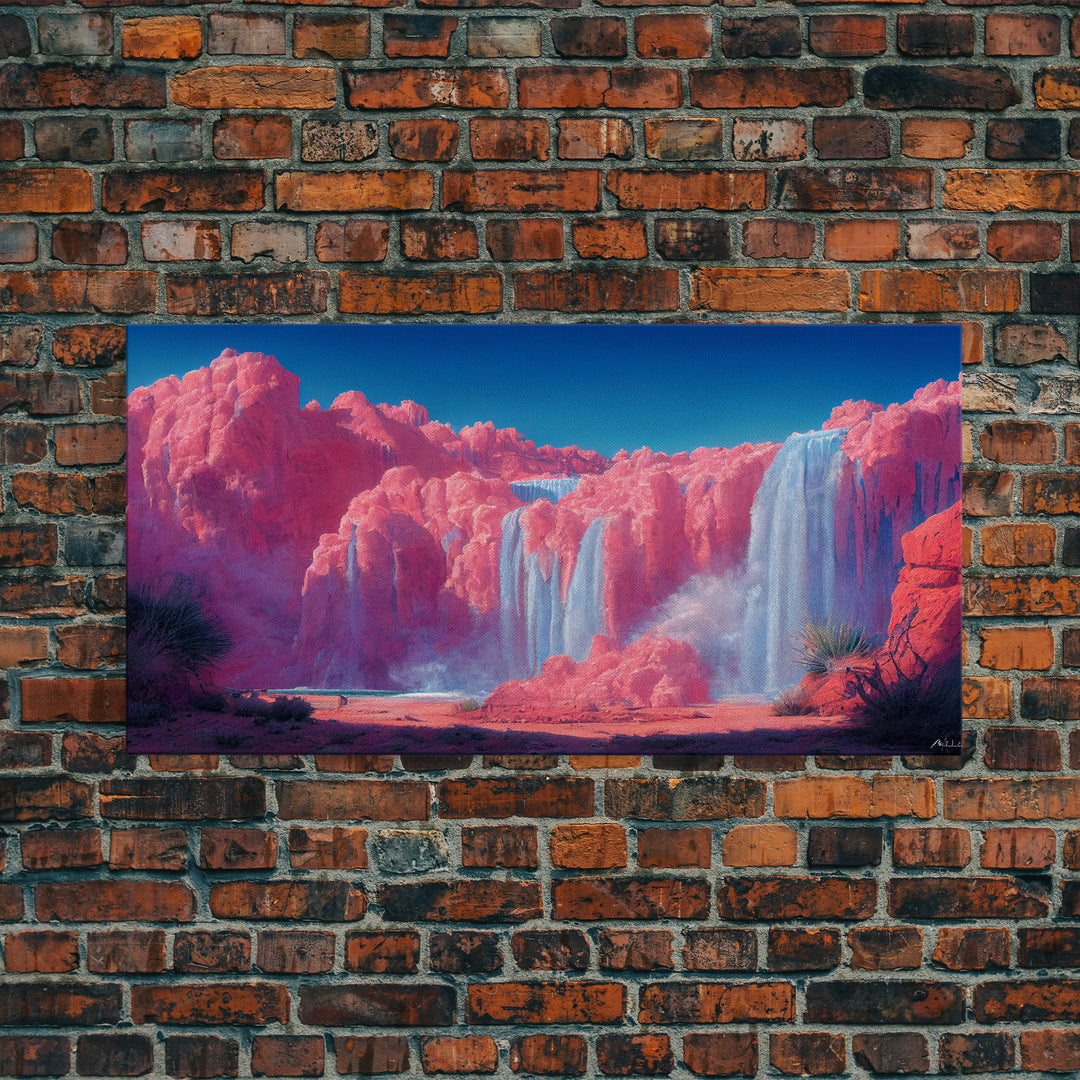 Psychedelic Pink Waterfall Art, Wall Decor, Ready To Hang Framed Canvas Print, Oversize Wall Art