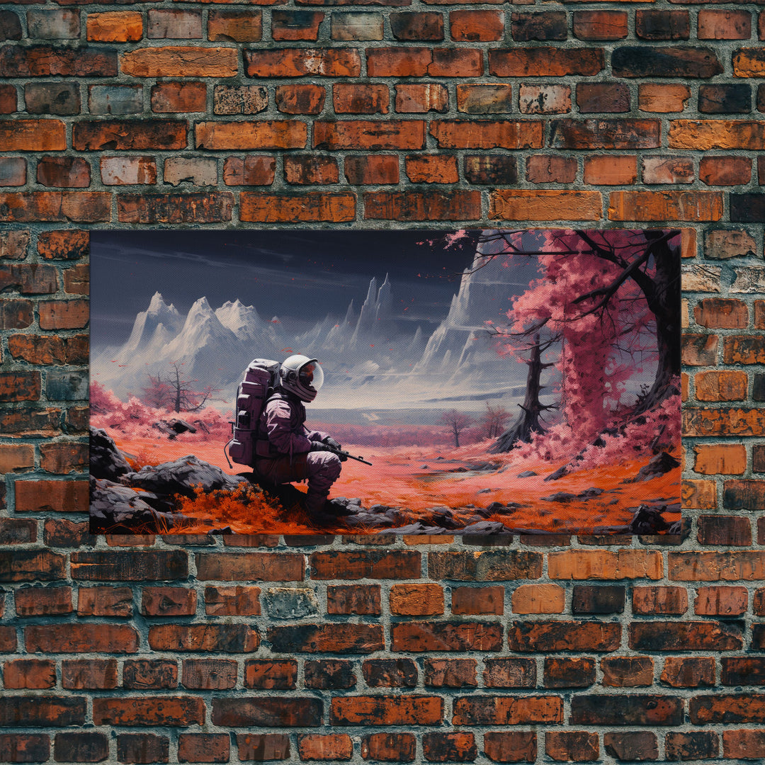 Framed Canvas Print - Stranded - Astronaut Stranded on an Alien Planet, Scifi Wall Art, Science Fiction, Dystopian Space Travel Art