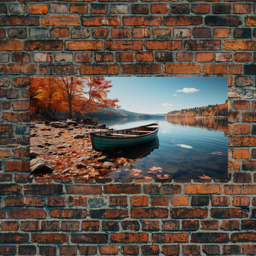 Pacific Northwest Photography Print, Beautiful Lake With Canoe In The Fall, Framed Canvas Print, Photography Decor, Fall Decor