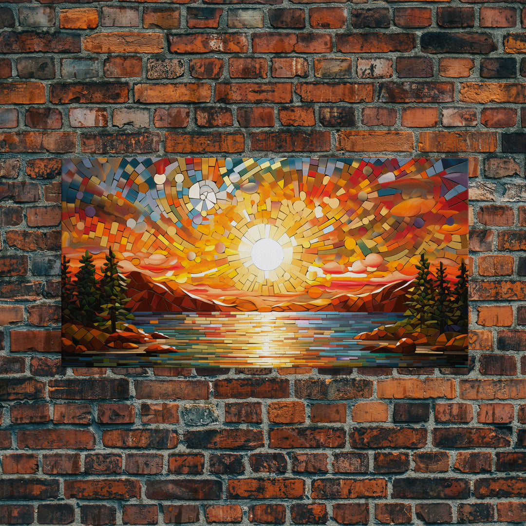 Reflection Wall Art, Mosaic Wall Art, Abstract Wall Art, Sunset Art, Canvas Print, Wall Hanging, Panoramic Art, Game Room Decor, Ranch Decor