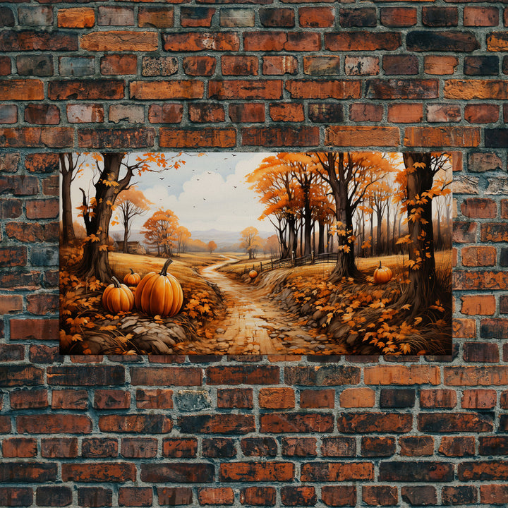 Pumpkin Wall Art, Fall Wall Decor, Nature Art, Trees Art, Canvas Print, Wall Hanging, Panoramic Art, Country Home Decor, Office Prints