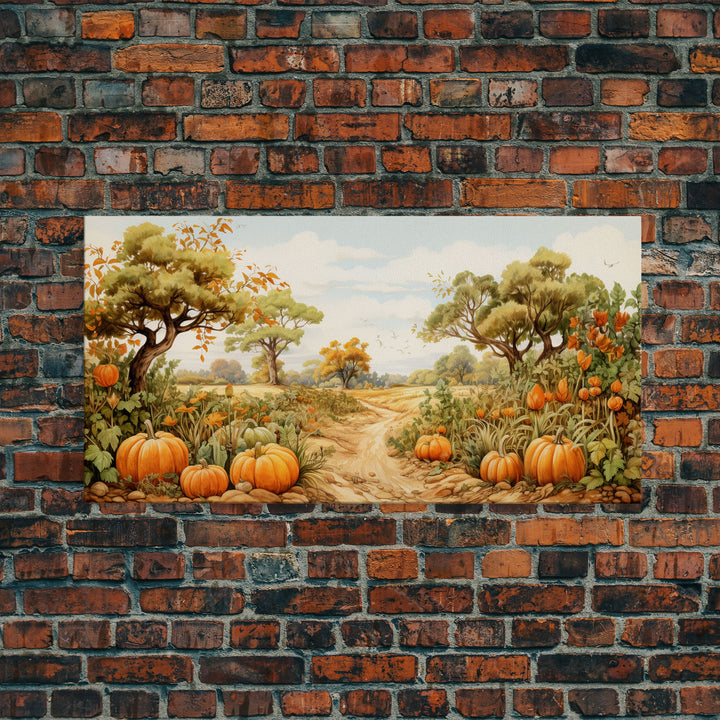 Fall Wall Art, Pumpkin Decor, Nature Wall Art, Canvas Print, Wall Hanging, Panoramic Art, Living Room Prints, Country Home Wall Art, RV Art