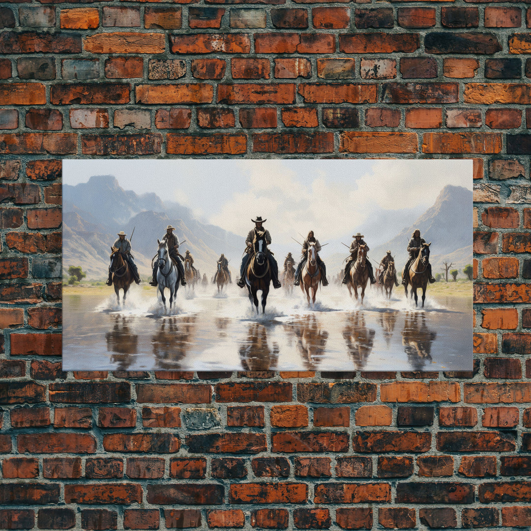 Cowboy Art Print, Western Wall Art, Horse Wall Art, Canvas Print, Wall Hanging, Panoramic Art, Ranch Decor, Western Art, College Dorm Decor