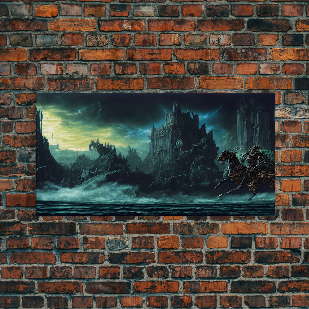 The black knight rides, Cosmic horror scifi art, framed canvas print, ready to hang framed wall art