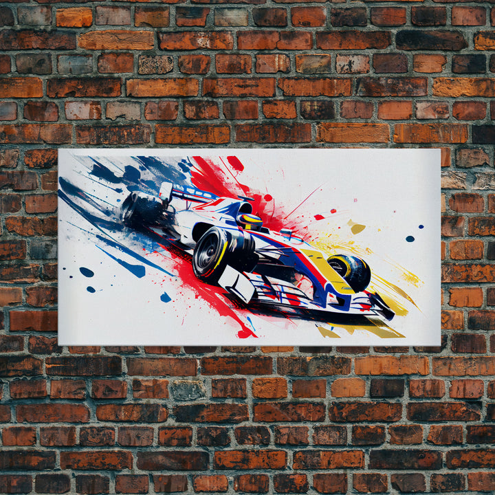 Formula 1 Race Car Graffiti Art, Framed Canvas Print, Wall Art, Mancave Art, F1 Splatter Art