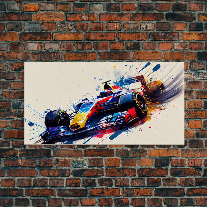 Graffiti Art, Formula One, F1 Race  Car Splatter Paint Art, Framed Canvas Print