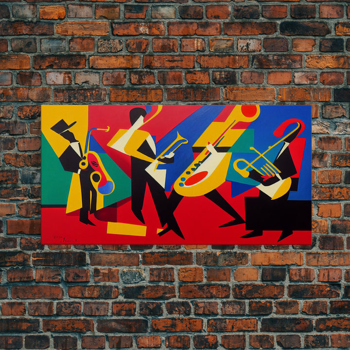 Music wall art, jazz oil painting print, framed canvas print, music gift, jazz club decor, extra large music art, abstract music