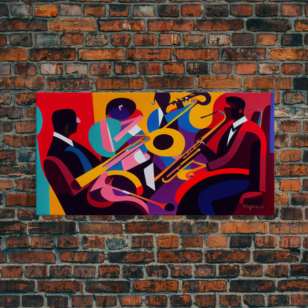 Music wall art, jazz oil painting print, framed canvas print, music gift, jazz club decor, extra large music art, abstract music