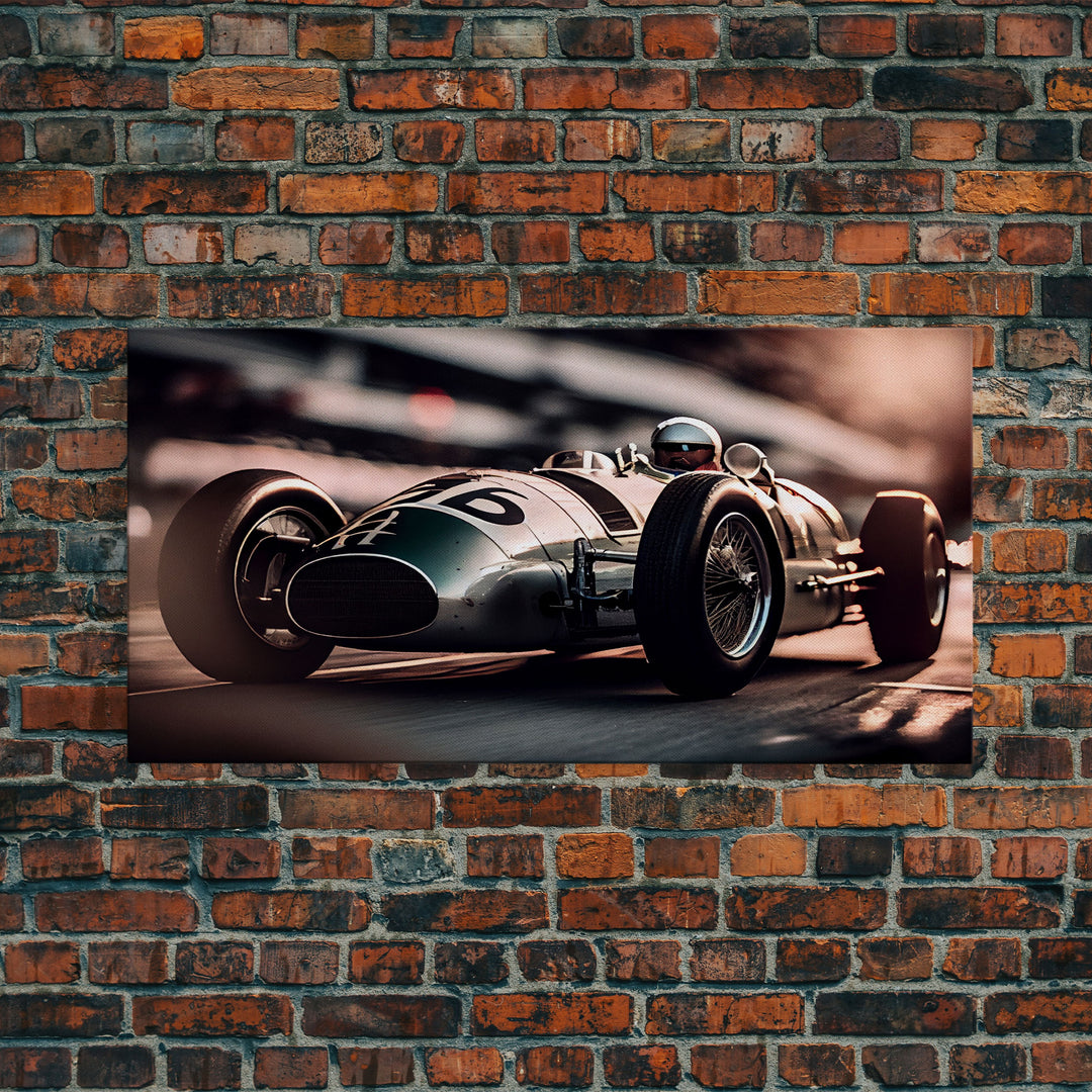 Vintage Race car art, racing art, framed canvas print, old style F1