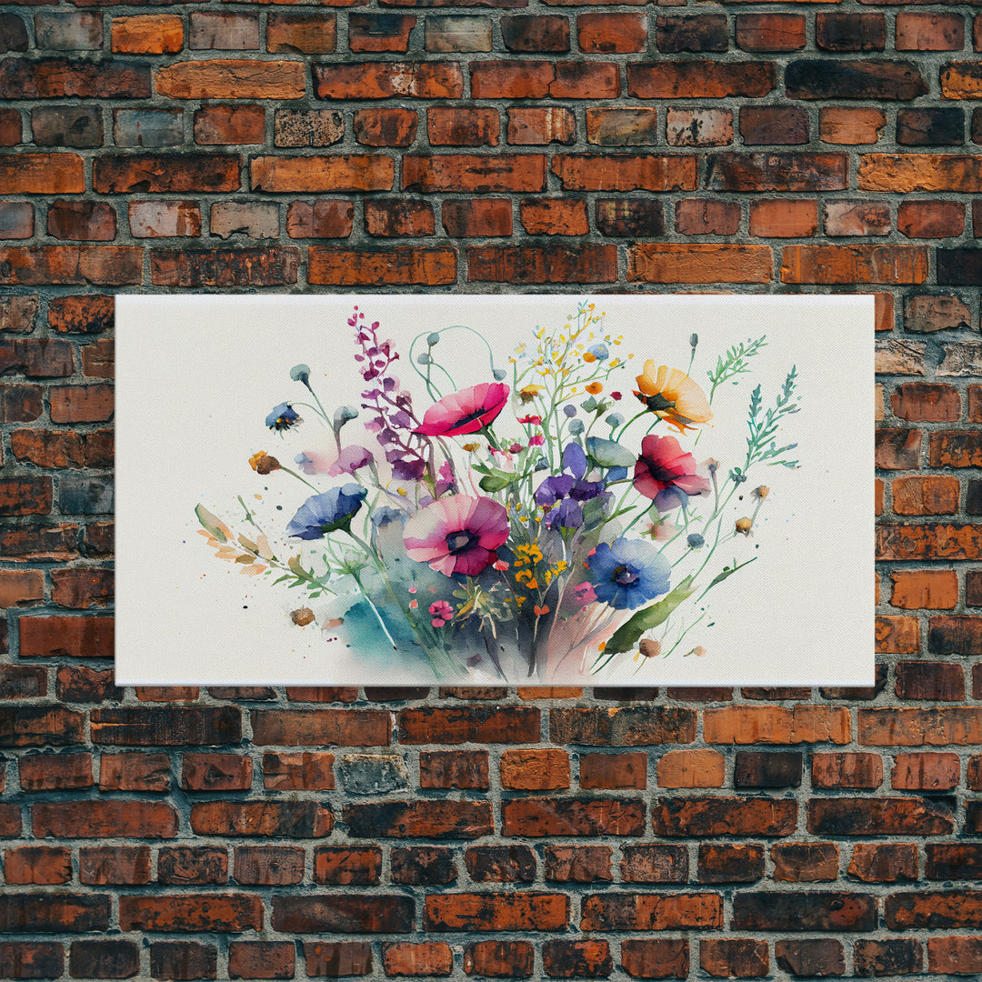 Wildflowers, Watercolor Floral Print, Framed Canvas Art, Beautiful watercolor flower art