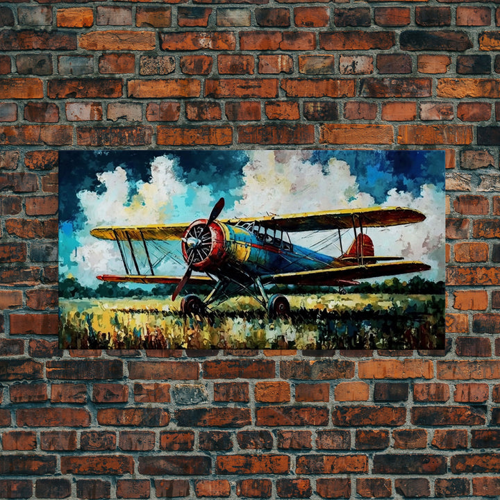 Aeroplane Art, Antique Airplane Painting Canvas Print, Framed Canvas Art, Above Sofa Art, Gift for RC Plane Pilot, Retro Plane Art