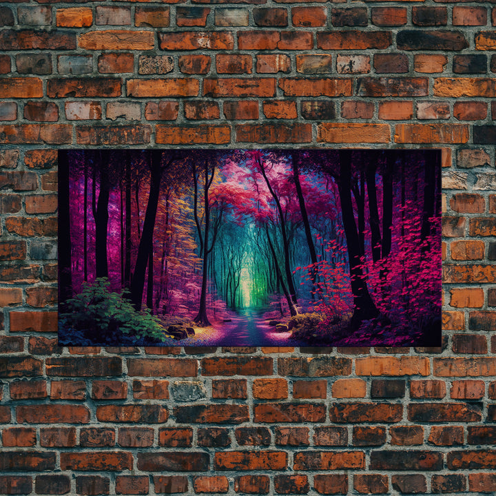 The Secret Grove, Fantasy Art, Pop Art Forest Landscape, Framed Canvas Print, Colorful Forest Painting, Living Room Art