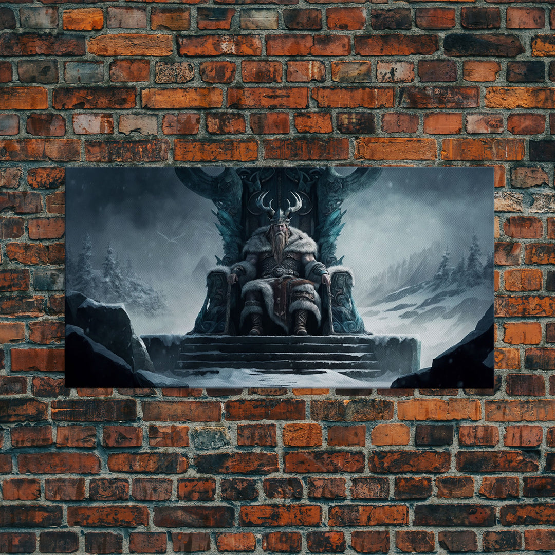 Odin Surveying The Realms on Hlidskjalf The High Seat, Norse Mythology Art, Framed Canvas Print