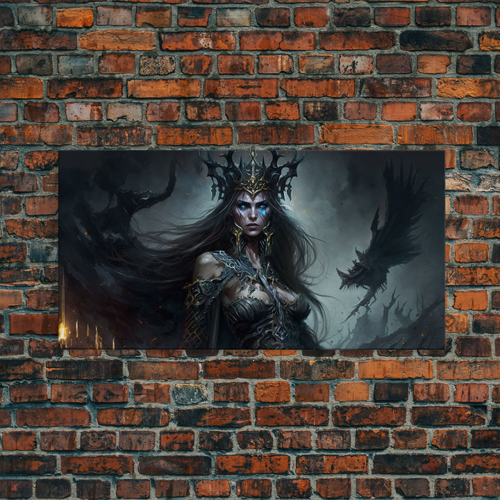 Hel, Goddess of Death, Framed Canvas Print, Norse Mythology Fantasy Art, Framed Canvas Print