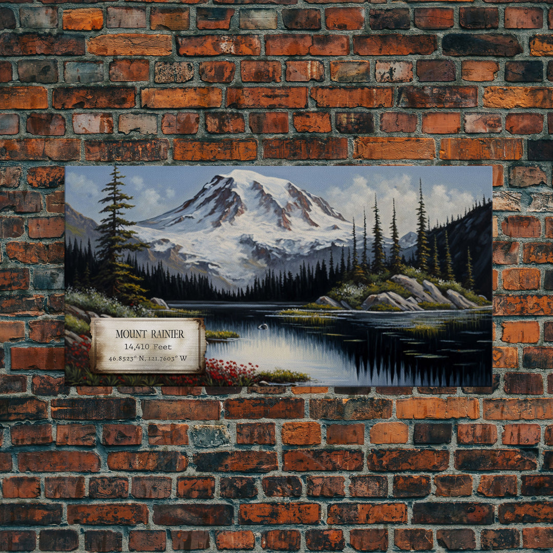 Mount Rainier, Travel Poster Wall Art, Framed Canvas Print, American Mountains, Mountain Landscape Painting, Washington State Art