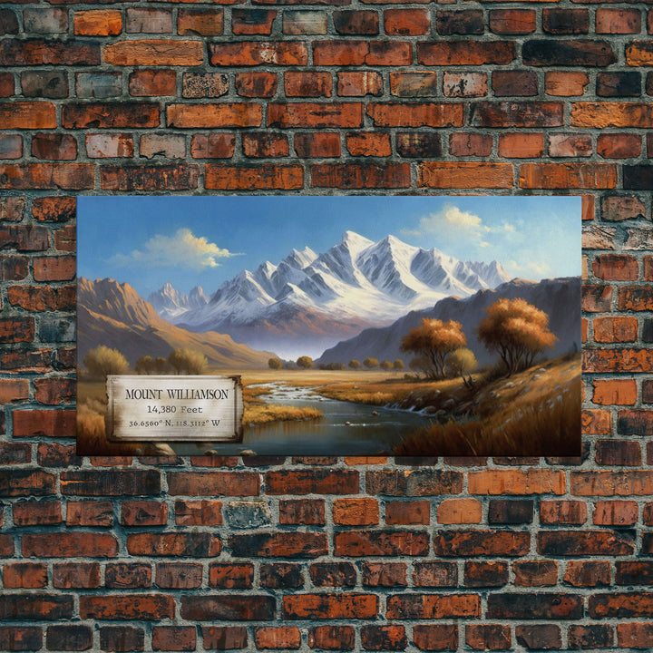 Mount Williamson, Mountains of California, Travel Poster Wall Art, Framed Canvas Print, American Mountains, Mountain Landscape Painting