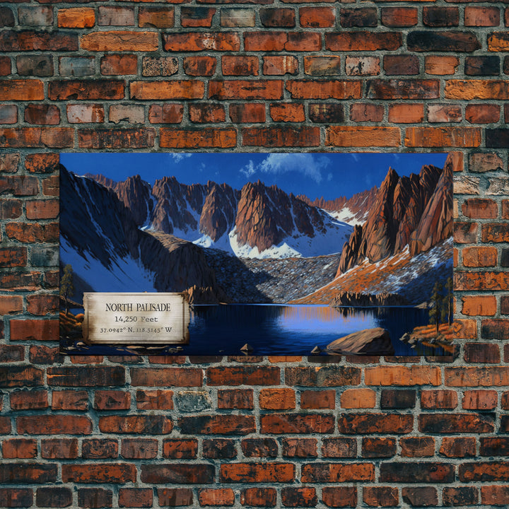 North Palisade, Mountains of California, Travel Poster Wall Art, Framed Canvas Print, American Mountains, Mountain Landscape Painting