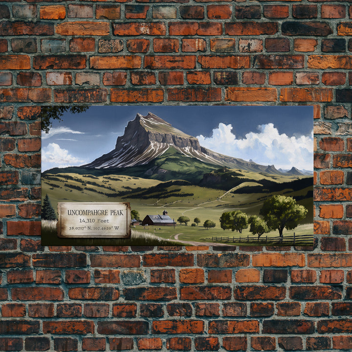 Uncompahgre Peak, Travel Poster Wall Art, Framed Canvas Print, American Mountains, Mountain Landscape Painting, Mountains of Colorado