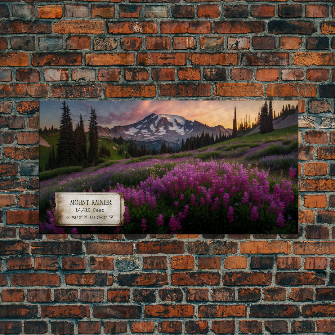 Mount Rainier, Travel Poster Wall Art, Framed Canvas Print, American Mountains, Mountain Landscape Painting, Washington State Art