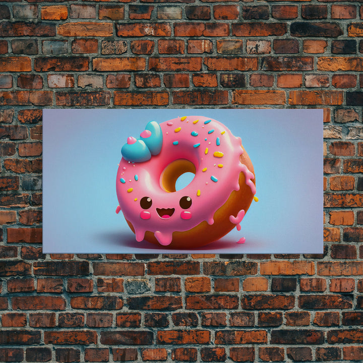 Kawaii Donut Art, Framed Canvas Print, Cute Kawaii Art, Anime Style Wall Art