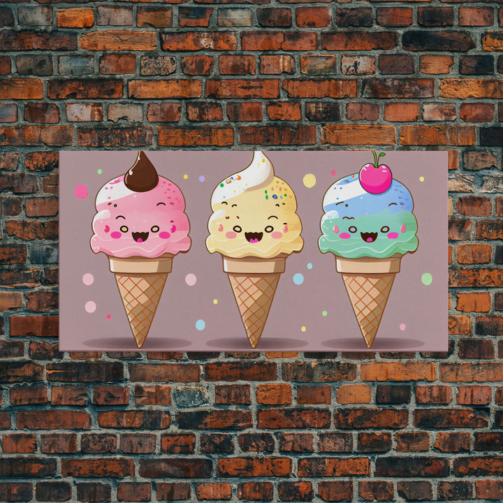 Ice Cream Wall Art, Framed Canvas Print, Cute Kawaii Art, Anime Style Wall Art, Ice Cream Parlor Art, Ice Cream Shop