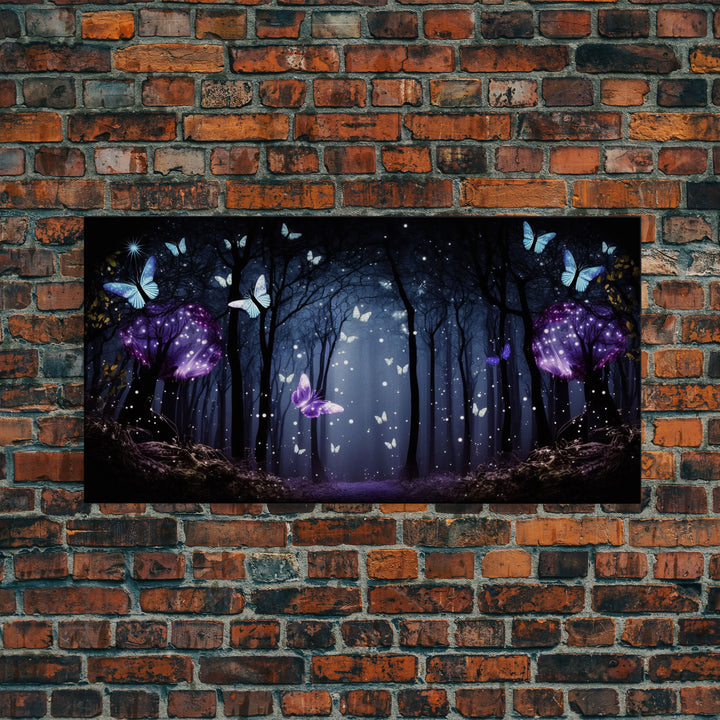 Glowing Butterflies, Framed Canvas Print, Fantasy Decor, High Fantasy Canvas Art, Fairy Forest