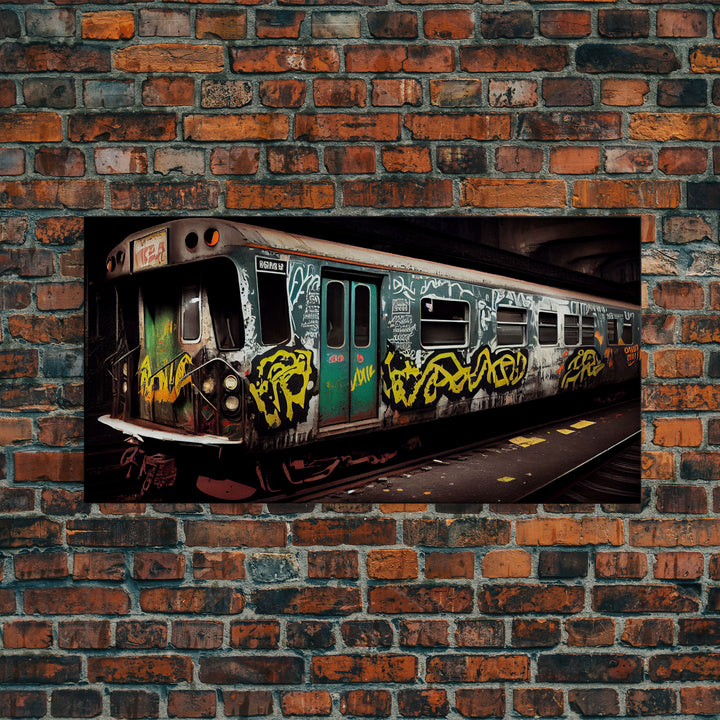 Graffiti Subway Car - Cool Wall Art -Framed Canvas Print - Unique Wall Decor - Framed Art - Train Car With Graffiti