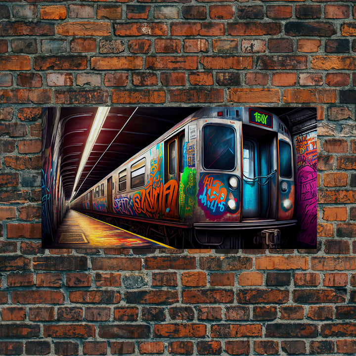 Urban Decay Wall Art - Graffiti Covered Subway Train - 1970s NYC Art - Framed Canvas Print - Original Art - Dystopian Urban Decay