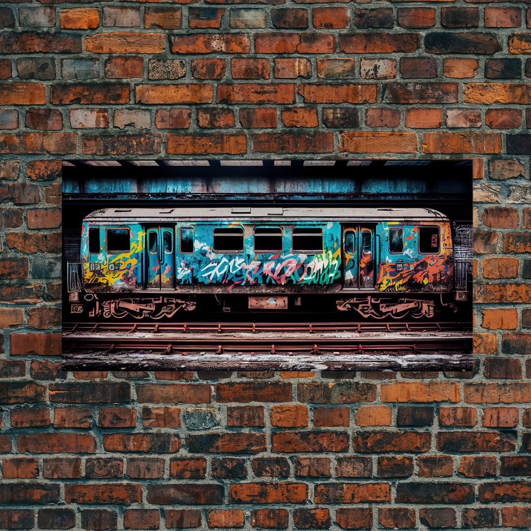 Urban Decay Wall Art - Graffiti Covered Subway Train - 1970s NYC Art - Framed Canvas Print - Original Art - Dystopian Urban Decay