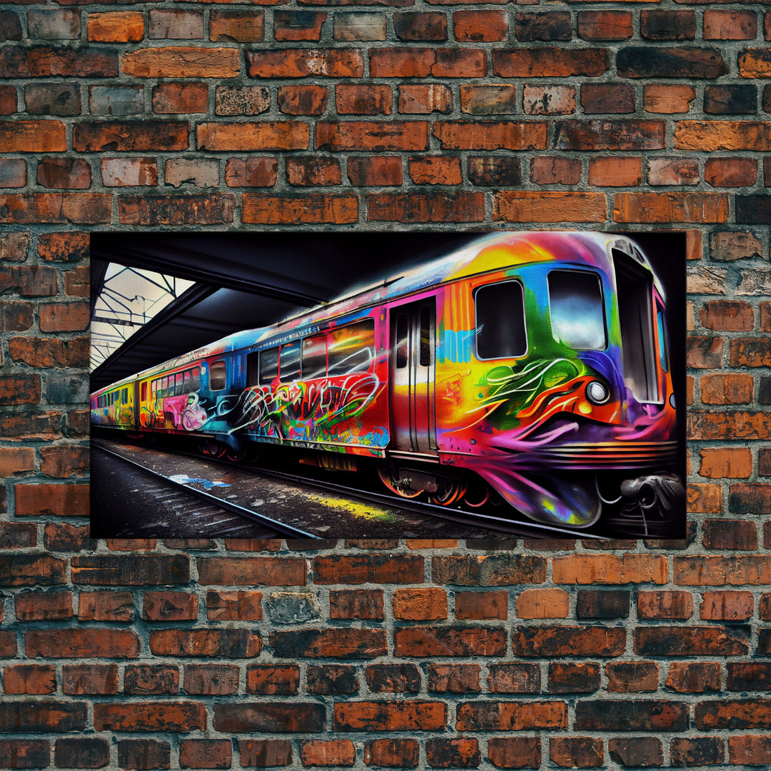 Subway car graffiti art, wall decor, train box car, ready to hang canvas print wall art, rainbow train wall art