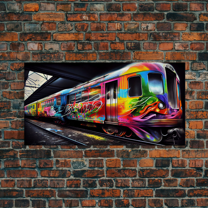 Subway car graffiti art, wall decor, train box car, ready to hang canvas print wall art, rainbow train wall art