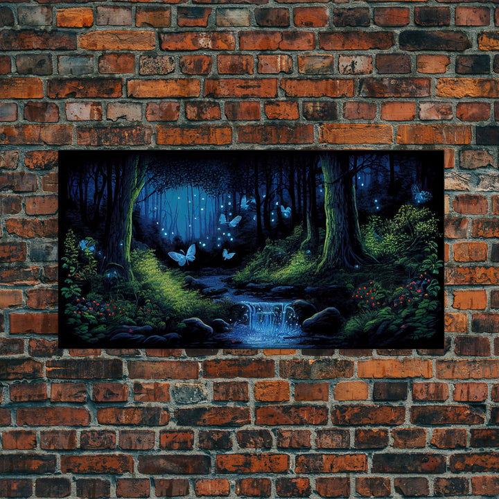 Enchanted Forest Painting, Fantasy Art, Fairy House, Fantasy, Woodland Decor, Woods, Forest, Fairy Forest with Blue Butterflies