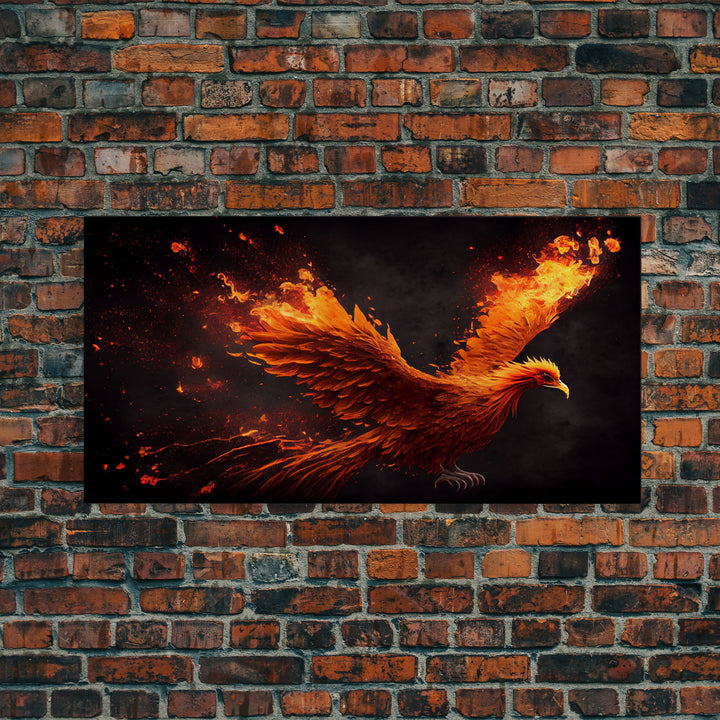 The Phoenix, Wall Art, Phoenix Bursting Into Flames, Fire, Framed Canvas Print, Unique Wall Art, Gift