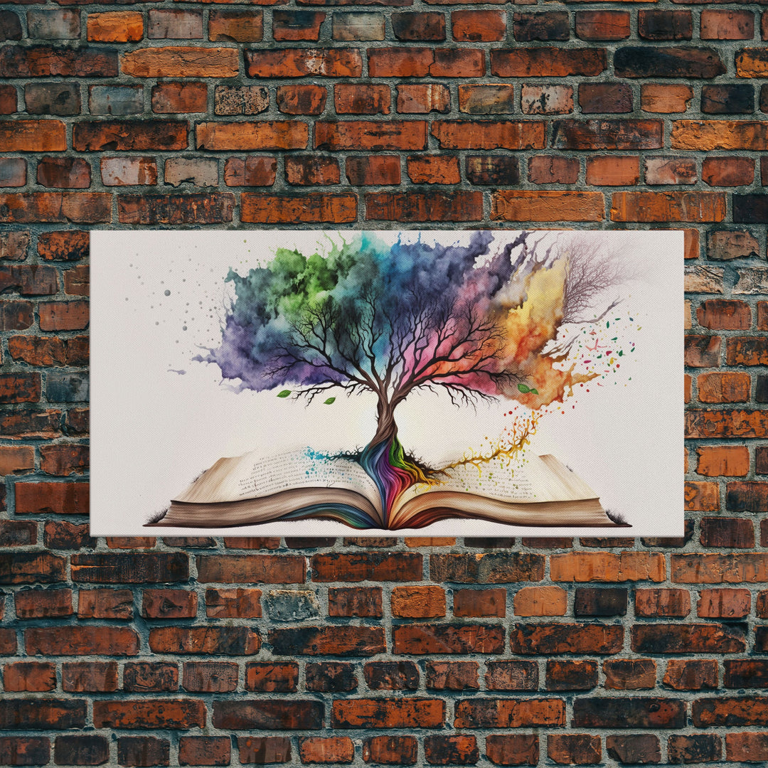 Tree of Knowledge, Framed Wall Art, Canvas Print, Watercolor, Huge Wall Art, Gift, Living Room Art, Fantasy Decor