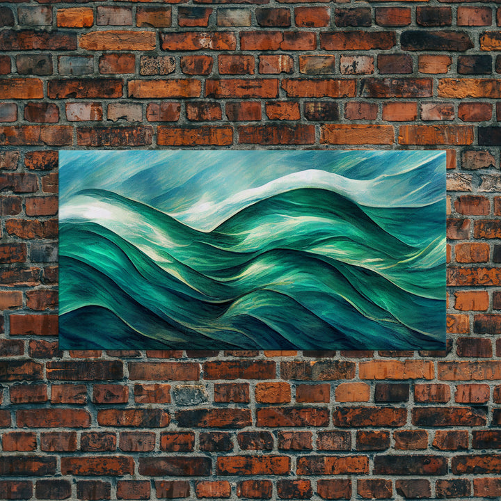 Ocean waves abstract art, canvas print, water color, sea green waves