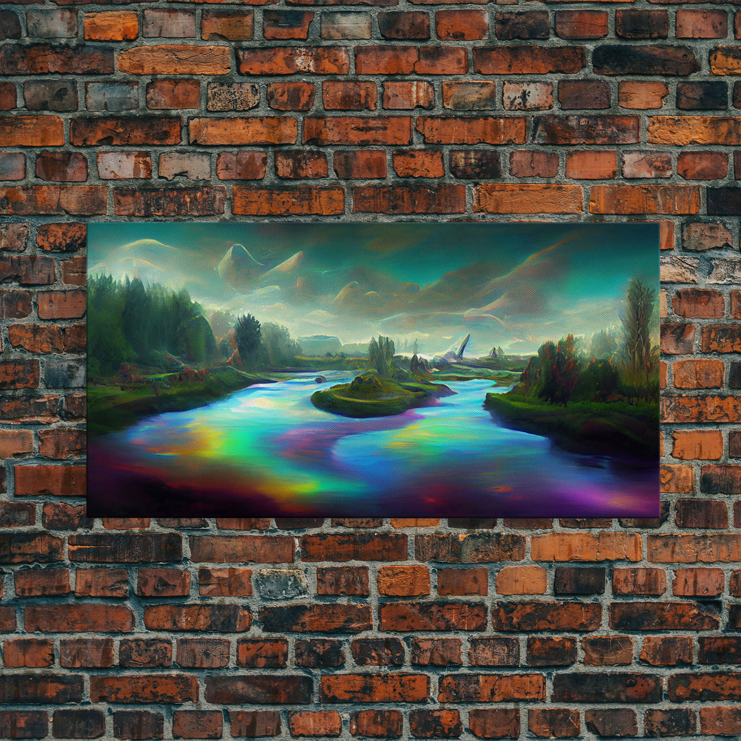 Psychedelic wall art, canvas print, trippy river nature print